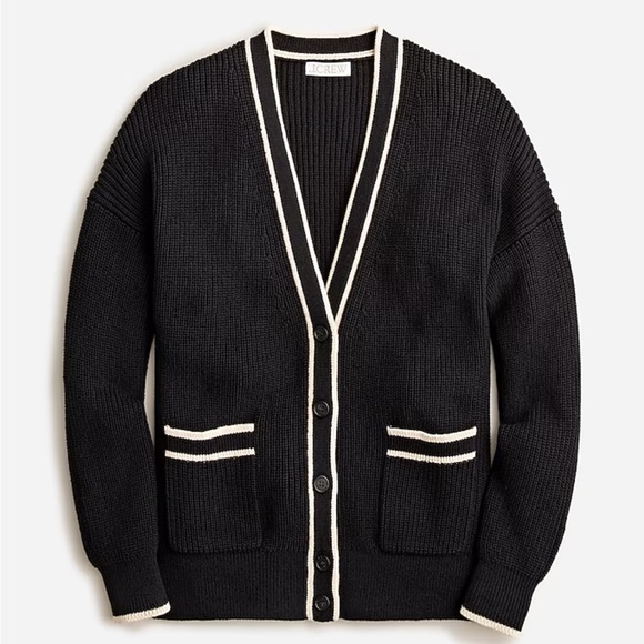 J. Crew Tipped V-neck cotton cardigan sweater - Picture 1 of 9
